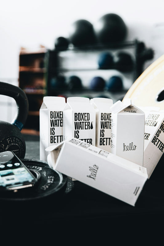 white and black cardboard boxes